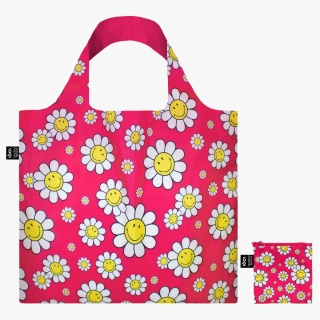 LOQI - ekologická skladacia taška - SMILEY Flowers Raspberry